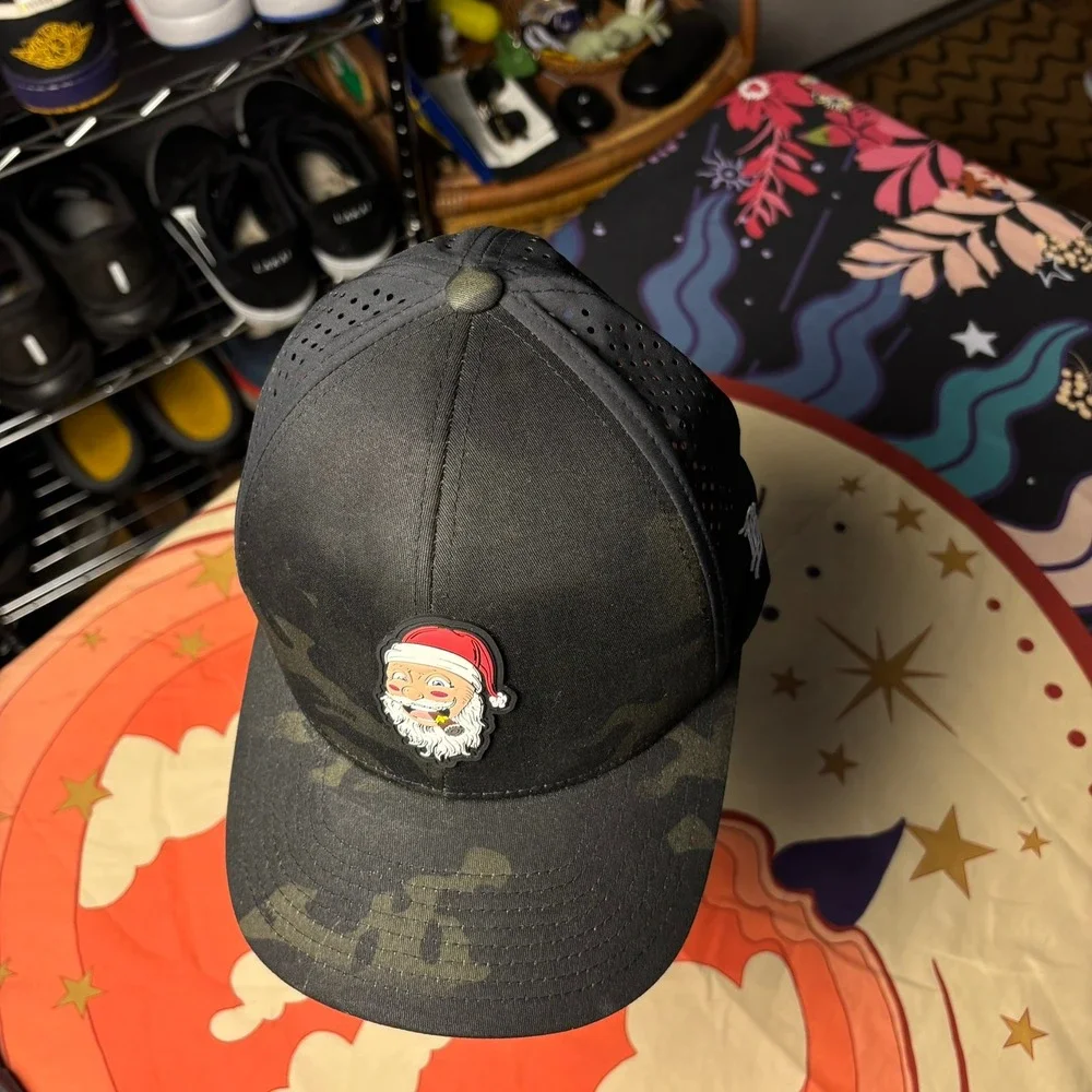 Branded Bills Style 500 Performance Hat Black Camo Smoking Santa Flexfit 110 Cap